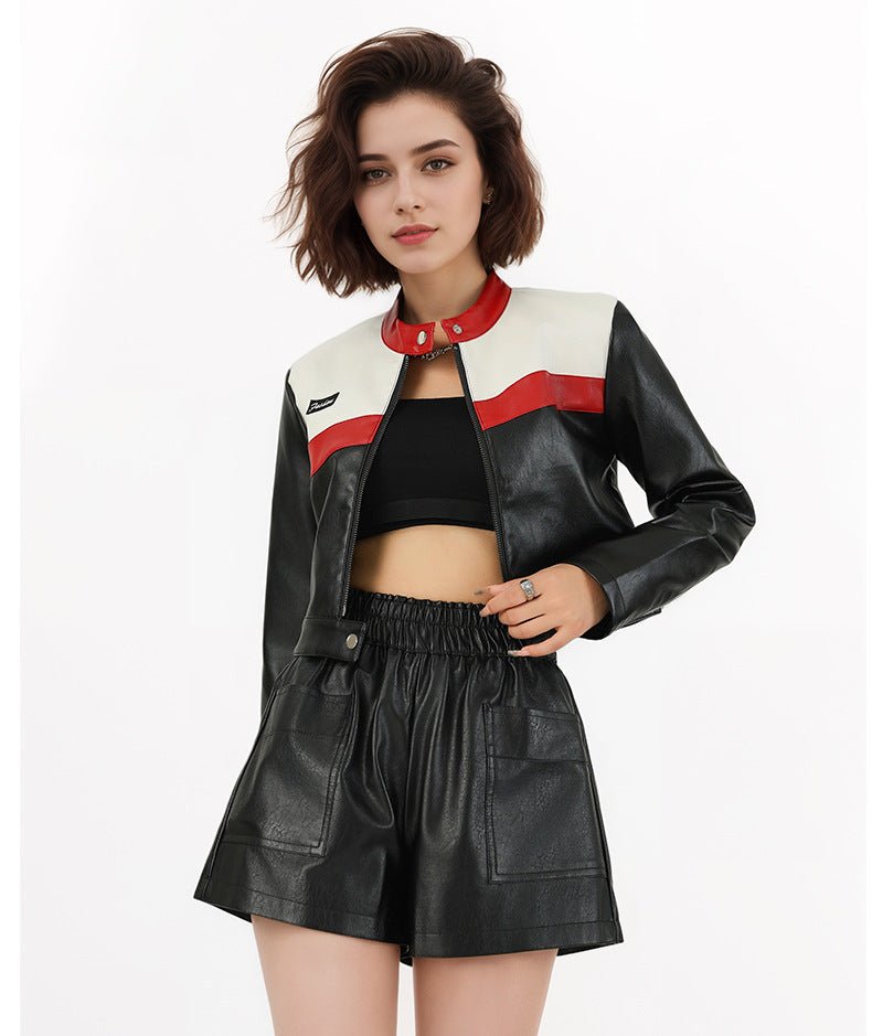 Red Moto Stand Collar Jacket