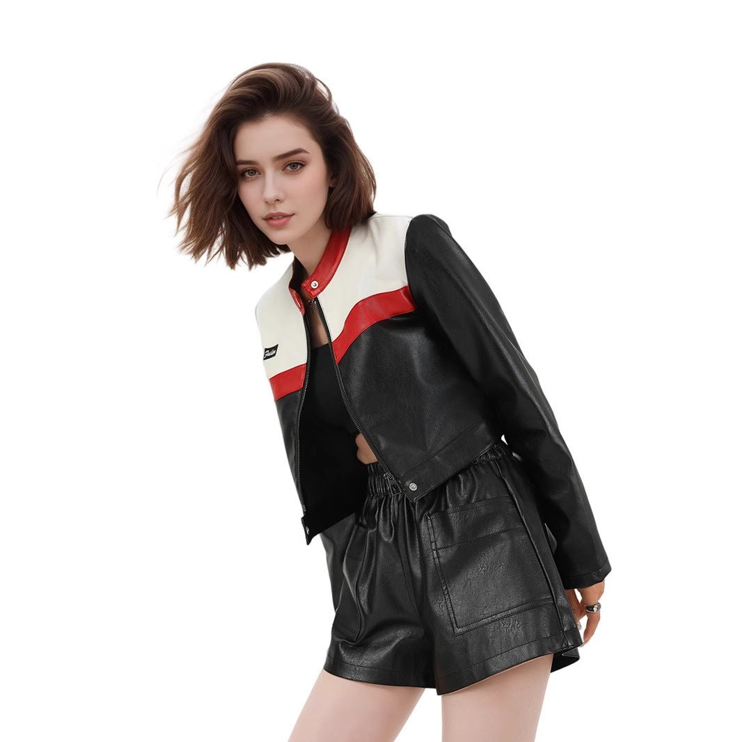 Red Moto Stand Collar Jacket