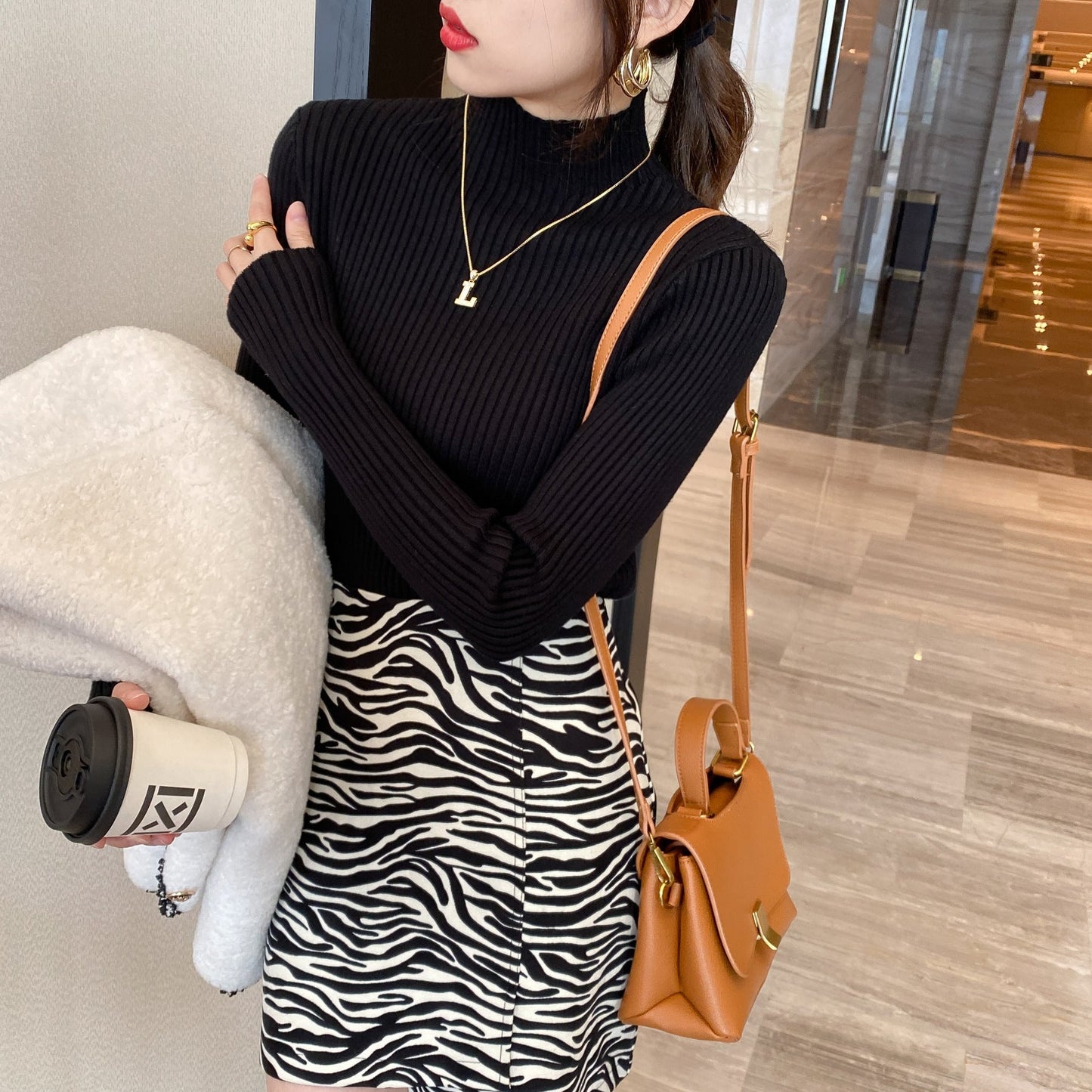 Slim Semi-Turtleneck Core-Spun Pullover