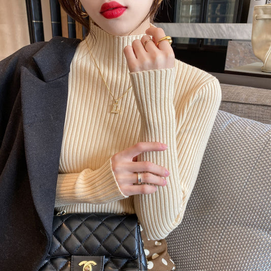 Slim Semi-Turtleneck Core-Spun Pullover