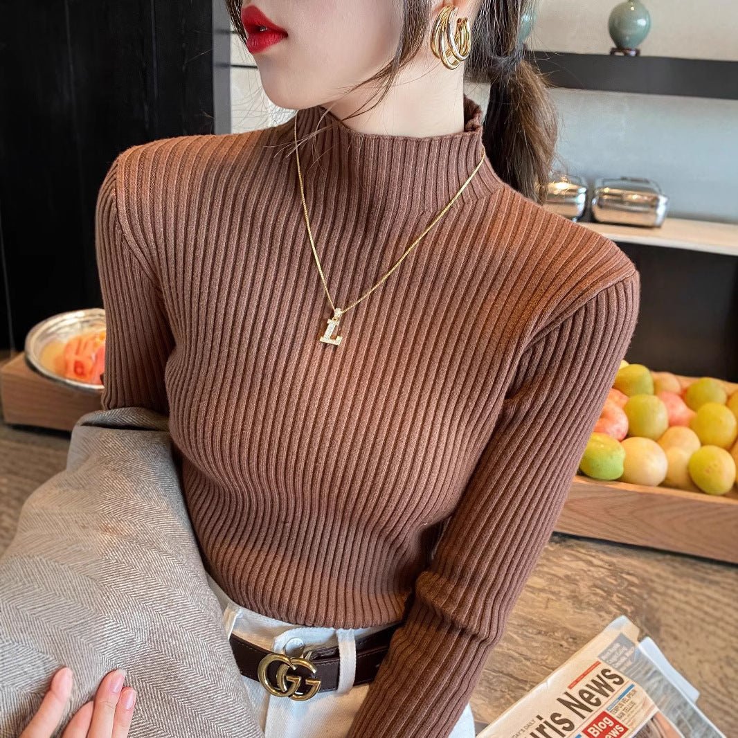 Slim Semi-Turtleneck Core-Spun Pullover