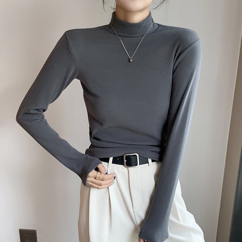 Slim Double-Sided Velvet Semi-Turtleneck