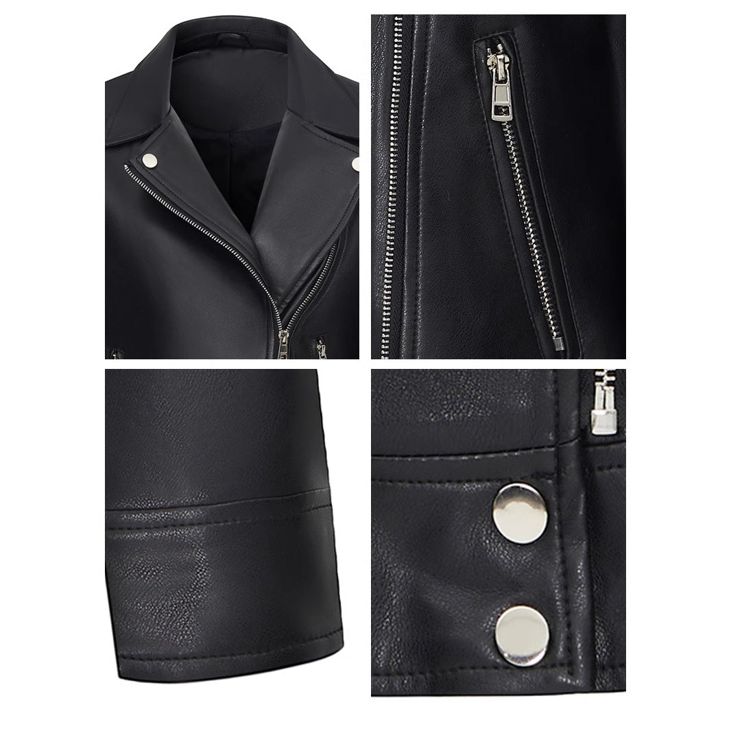 Slim Lapel PU Zipper Jacket