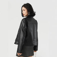 Slim Lapel PU Zipper Jacket