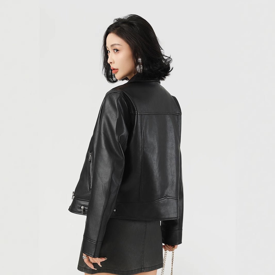 Slim Lapel PU Zipper Jacket