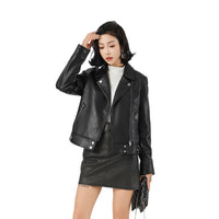 Slim Lapel PU Zipper Jacket