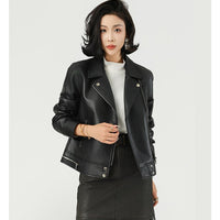 Slim Lapel PU Zipper Jacket
