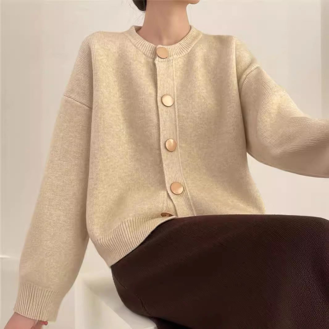 Loose Solid Button Lazy Cardigan