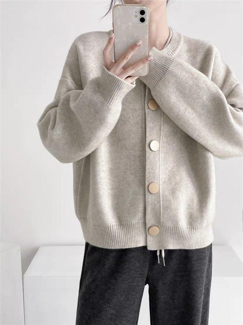 Loose Solid Button Lazy Cardigan