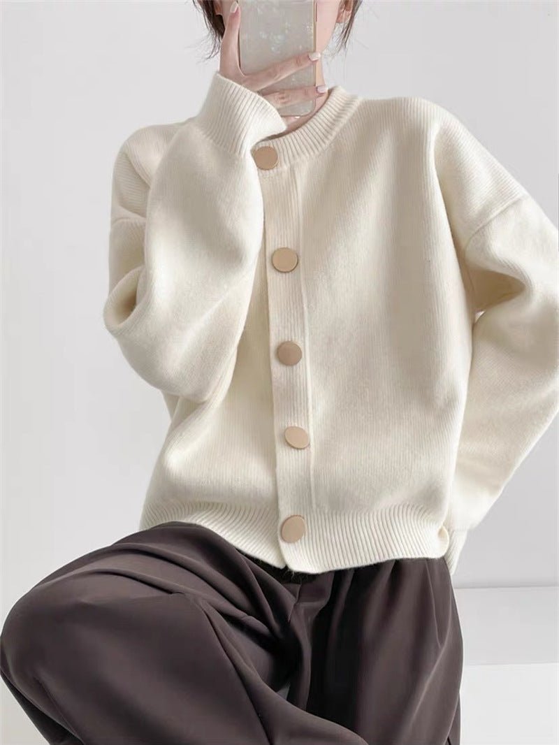 Loose Solid Button Lazy Cardigan