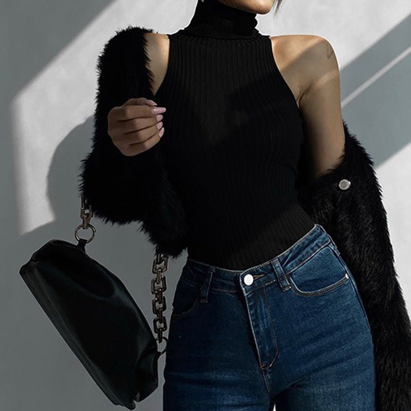 Women’s Solid Color High Collar Sleeveless Sweater