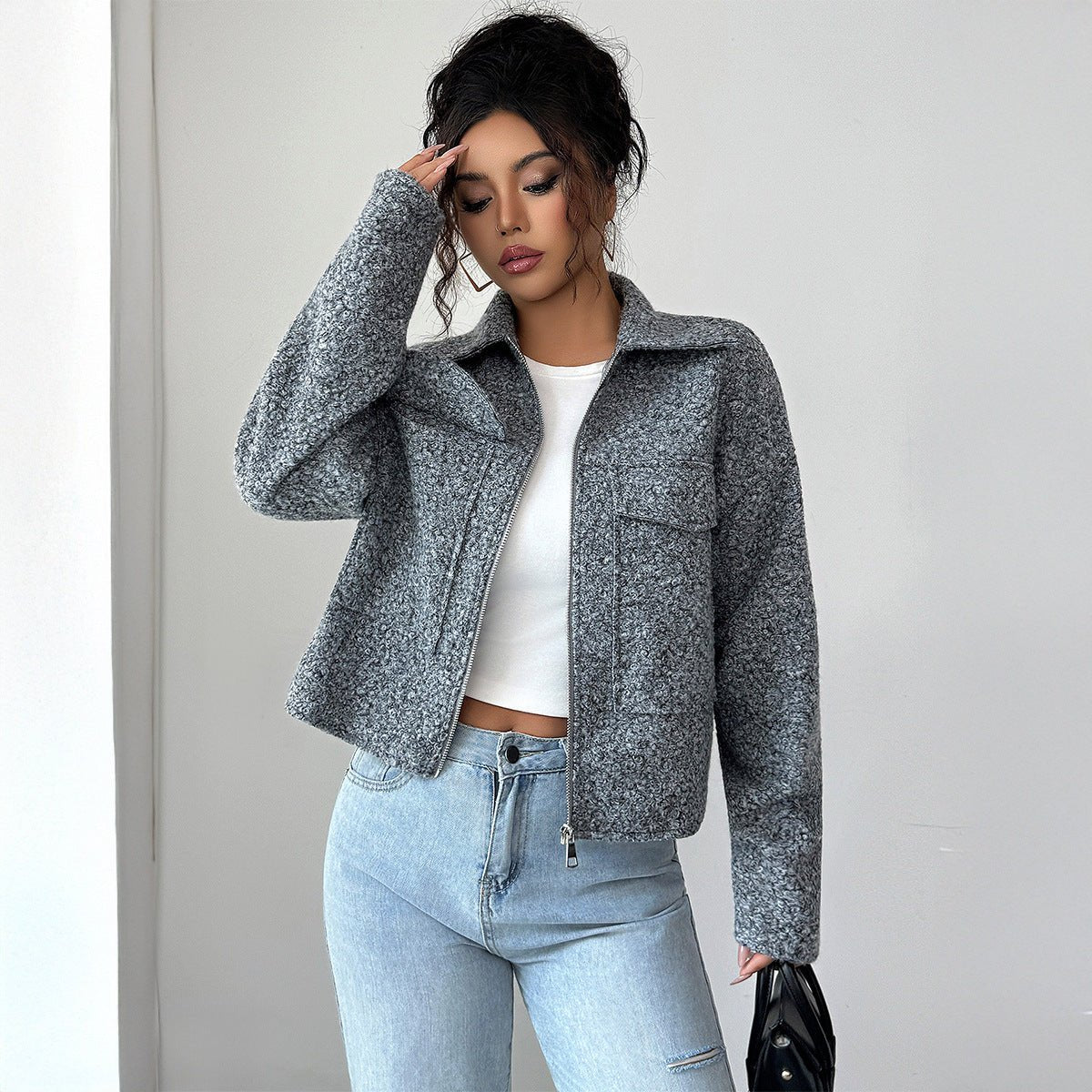 Solid Lapel Woven Blazer