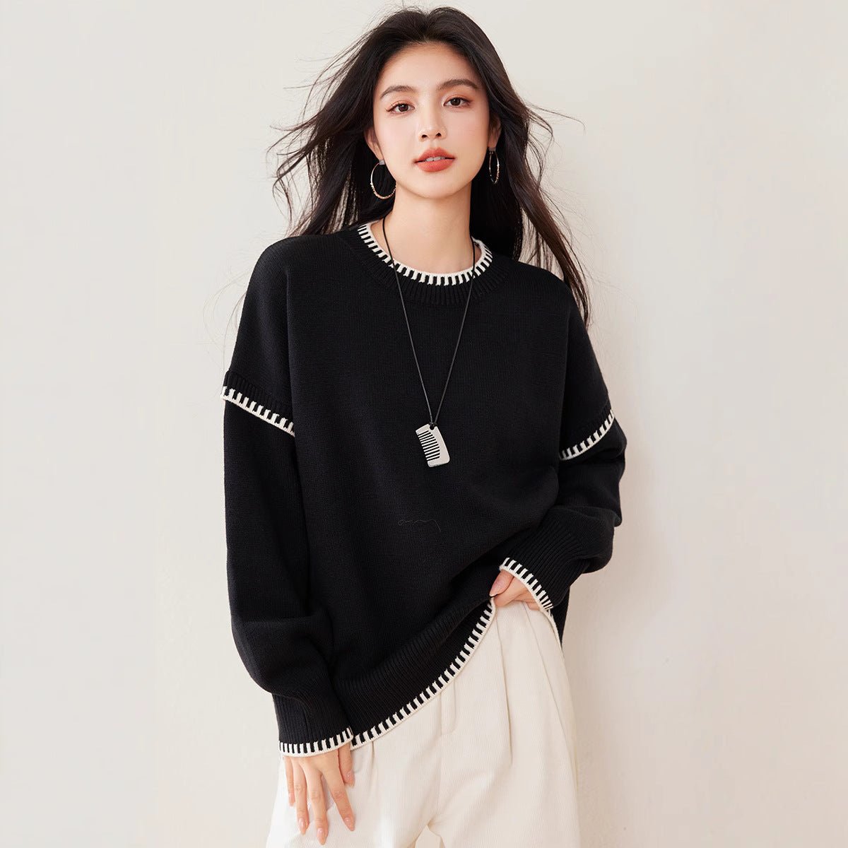 Loose Thick Crew Neck Lazy Pullover
