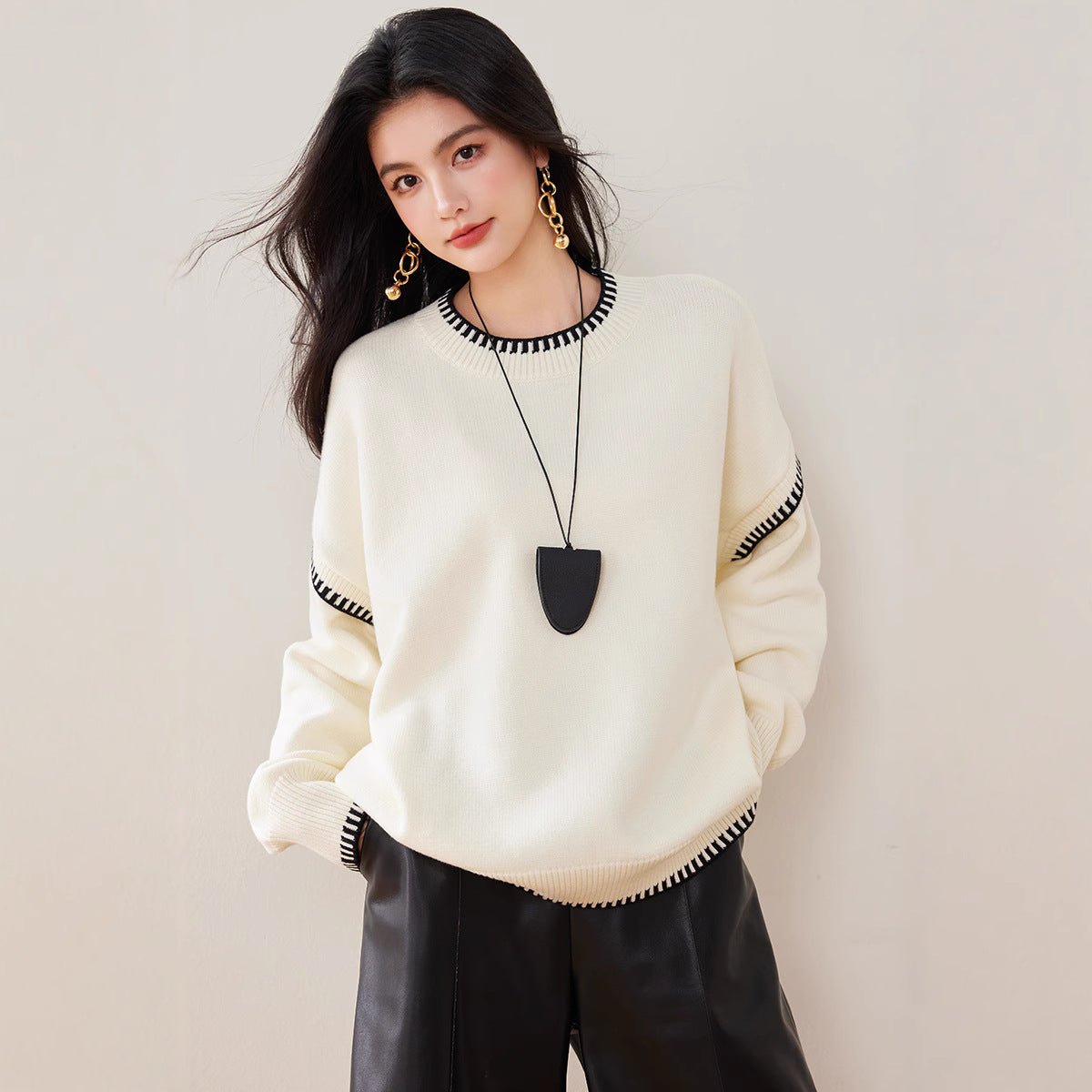 Loose Thick Crew Neck Lazy Pullover