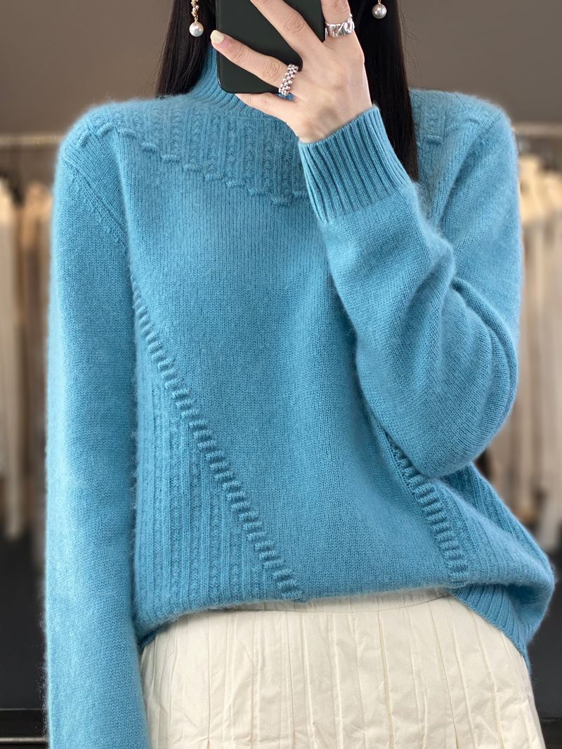 Thickened Drum Wave Mockneck Pullover