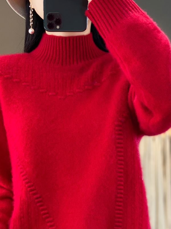 Thickened Drum Wave Mockneck Pullover