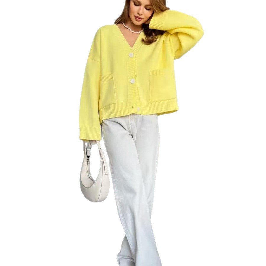 Loose V-Neck Pocket Cardigan (Acrylic)