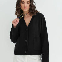Loose V-Neck Pocket Cardigan (Acrylic)
