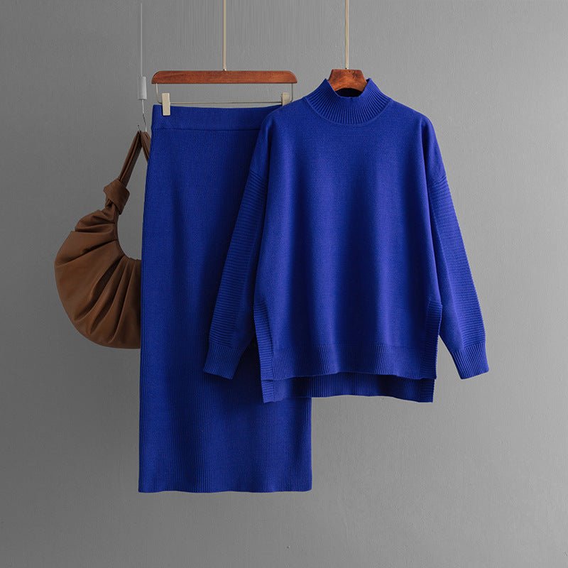 Semi-Turtleneck & Knit Hip Skirt Set