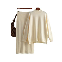 Semi-Turtleneck & Knit Hip Skirt Set
