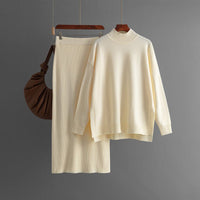 Semi-Turtleneck & Knit Hip Skirt Set