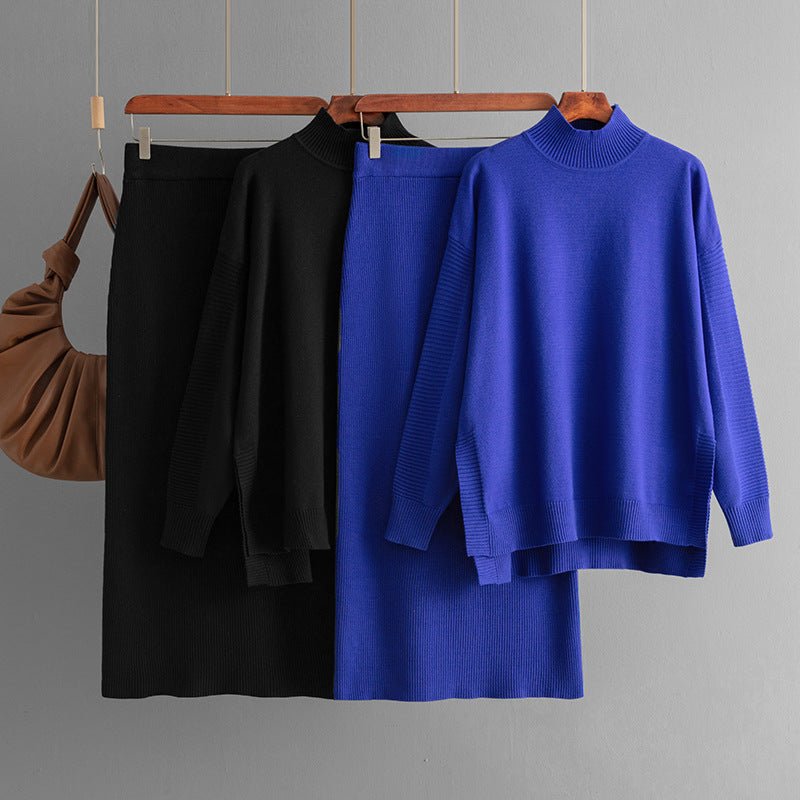 Semi-Turtleneck & Knit Hip Skirt Set