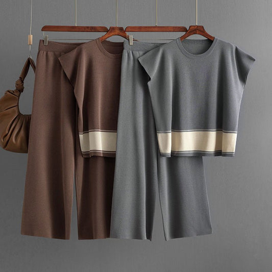 Loose Sweater & Slim Wide-Leg Pants Set