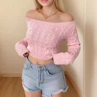 Slim Cropped Off-Shoulder Twist Pullover