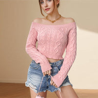 Slim Cropped Off-Shoulder Twist Pullover