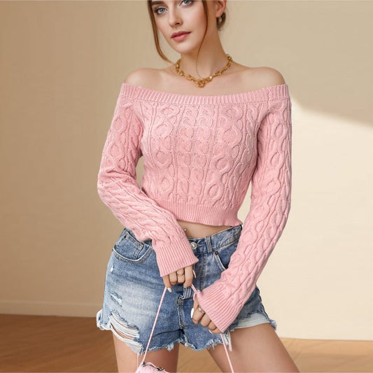Slim Cropped Off-Shoulder Twist Pullover