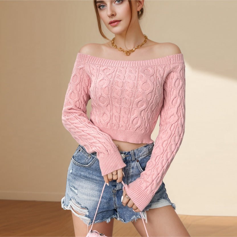 Slim Cropped Off-Shoulder Twist Pullover