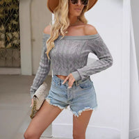 Slim Cropped Off-Shoulder Twist Pullover