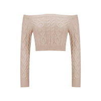 Slim Cropped Off-Shoulder Twist Pullover