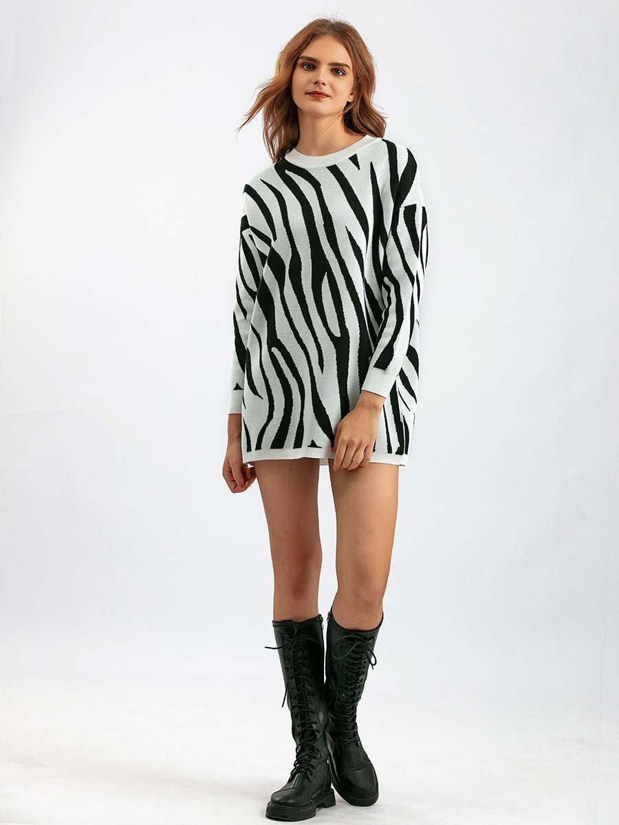 Zebra Pattern Knit Pullover