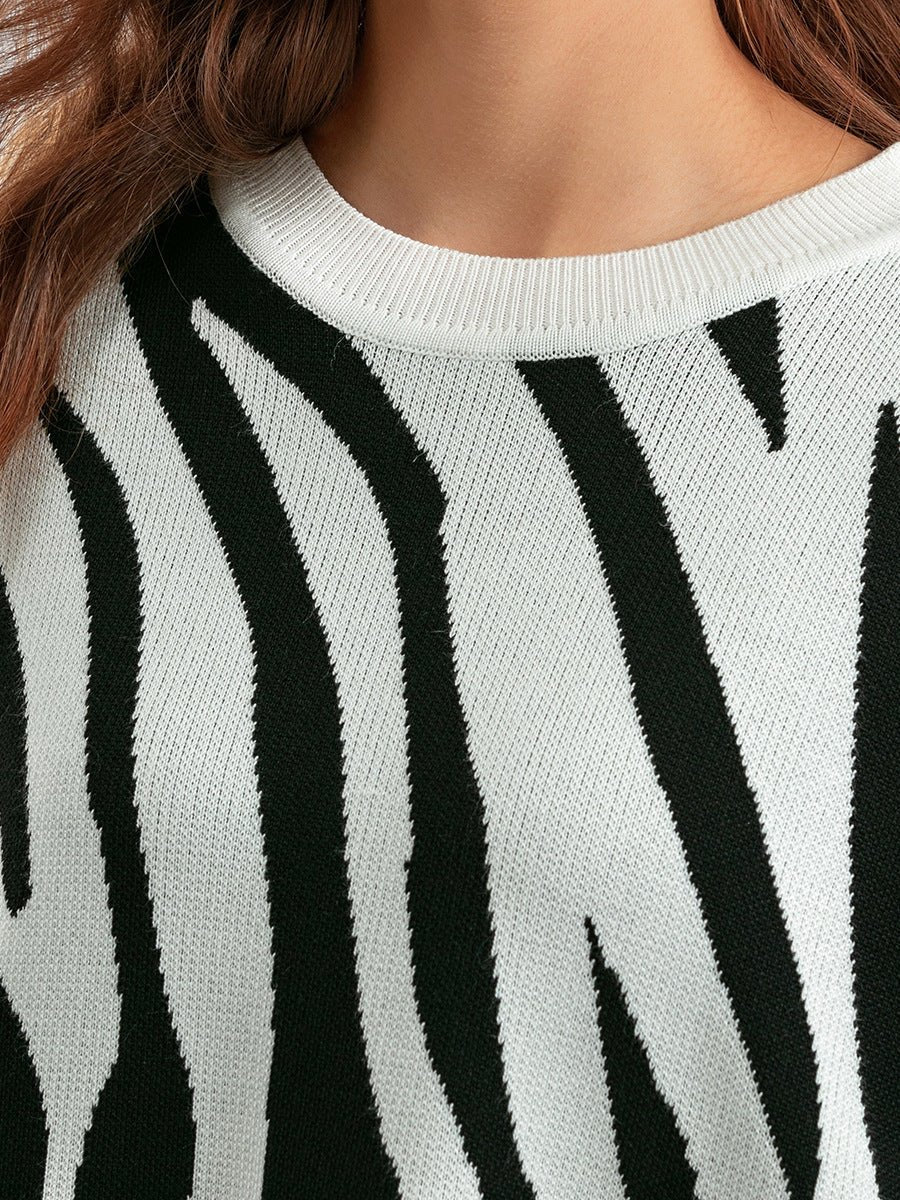 Zebra Pattern Knit Pullover