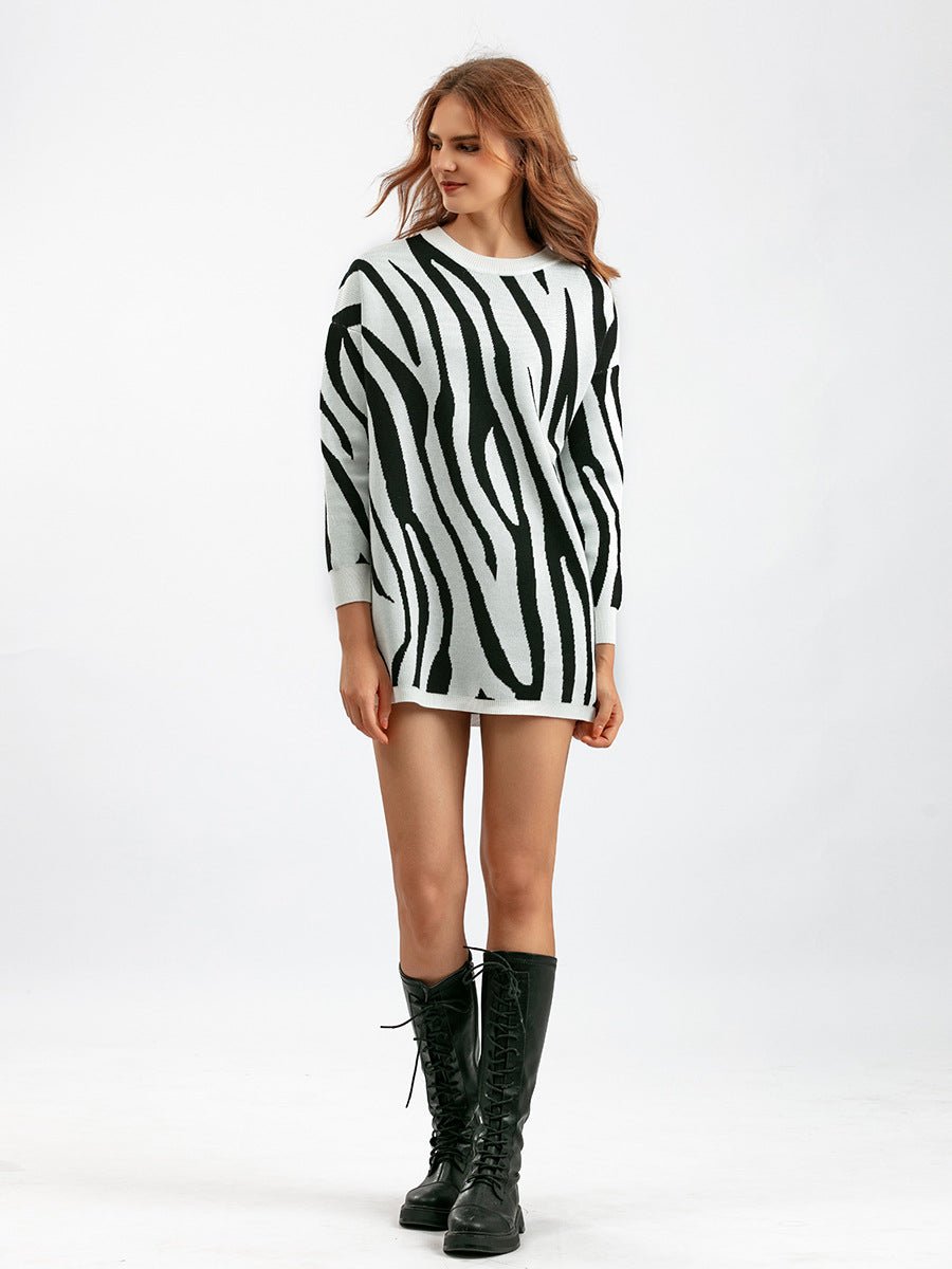 Zebra Pattern Knit Pullover