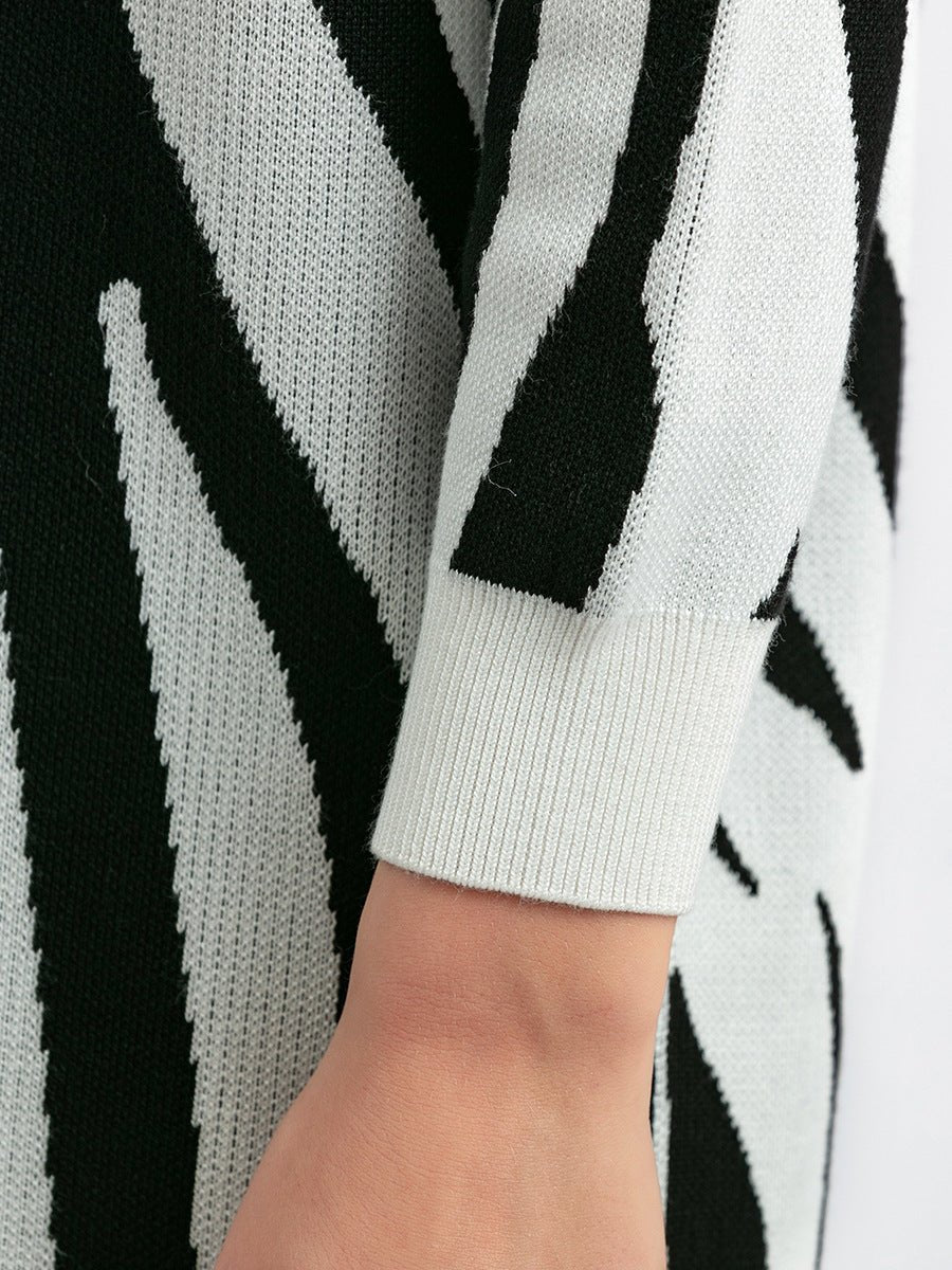 Zebra Pattern Knit Pullover