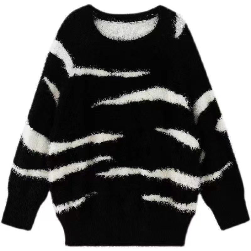 Loose Zebra V-Neck Lazy Pullover