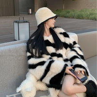 Loose Zebra V-Neck Lazy Pullover