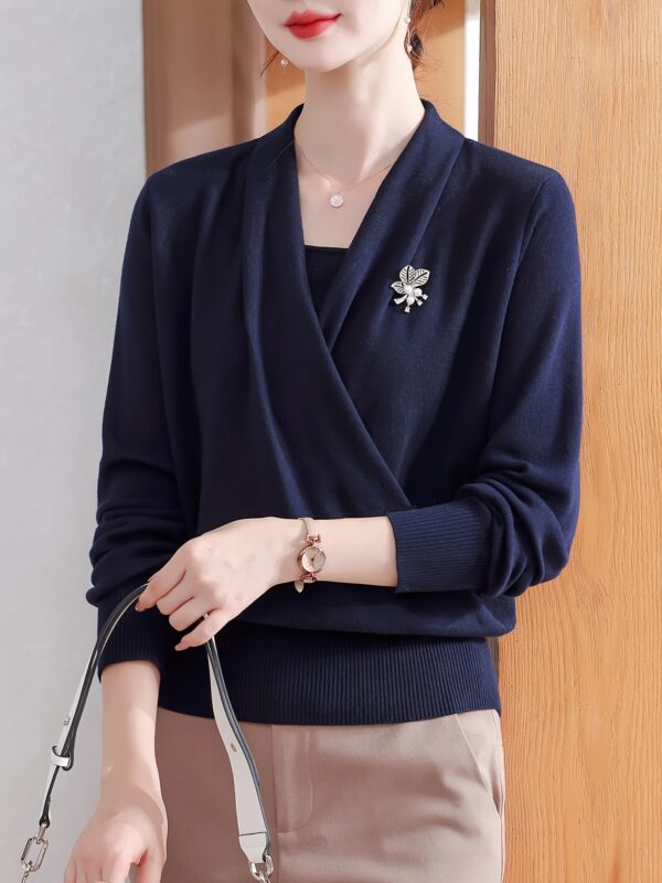 Women's Elegant Red V-Neck Sweater