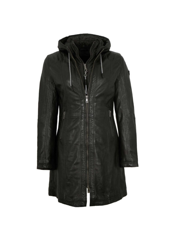 Women's Genuine Leather Coat with Hood in Lamb Nappa