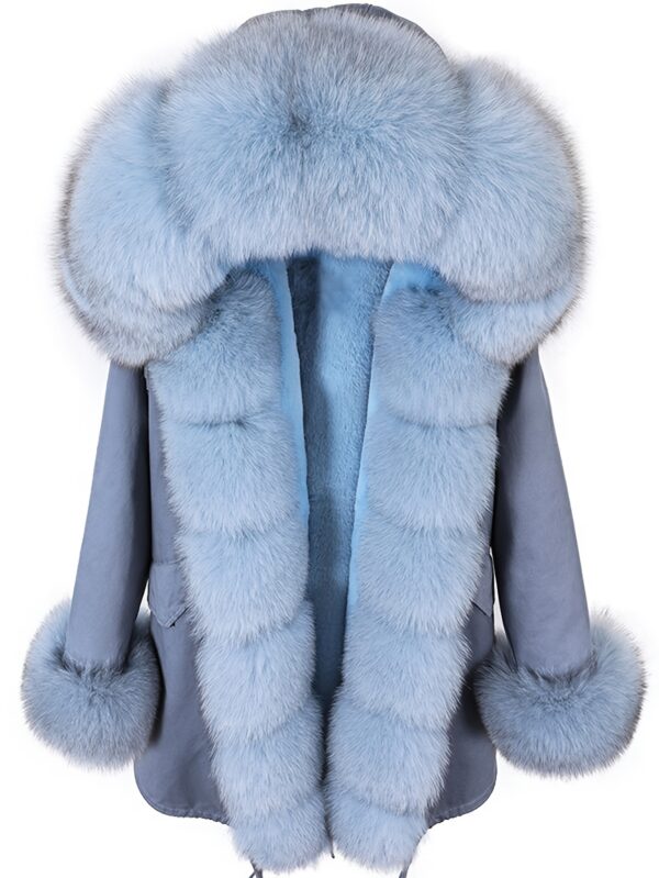 Elegant Light Blue Faux Fur-Lined Parka Coat